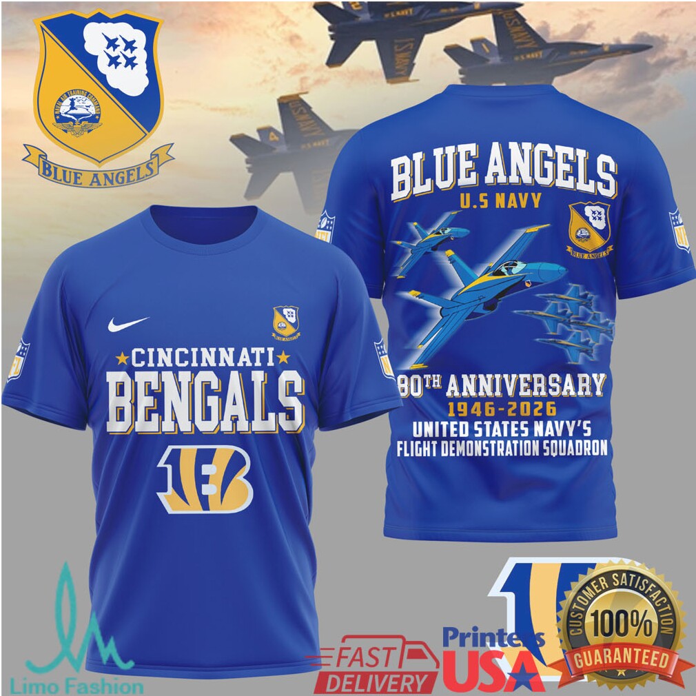 Cincinnati Bengals x Blue Angels 80th Anniversary Navy Flight T Shirt - Limotees LLC