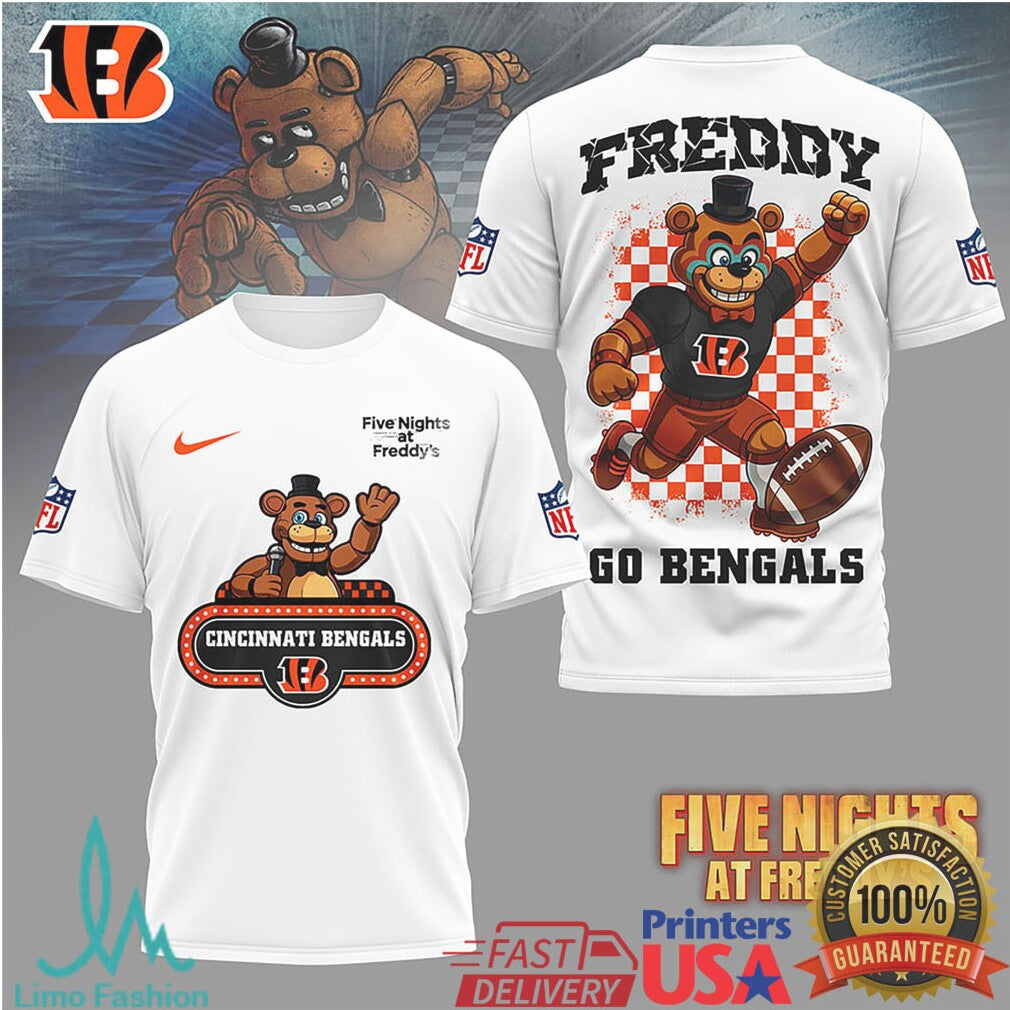 Cincinnati Bengals x FNAF Freddy Fazbear Football Fan T Shirt - Limotees LLC