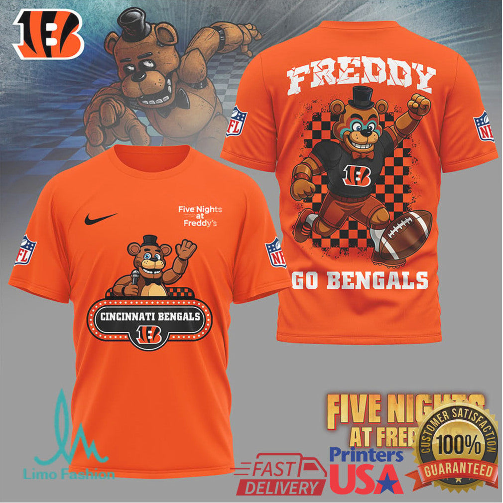 Cincinnati Bengals x FNAF Freddy Fazbear Football Fan T Shirt - Limotees LLC
