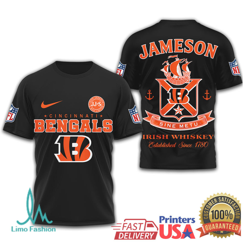 Cincinnati Bengals x Jameson Irish Whiskey Sine Metu Personalized T Shirt - Limotees LLC