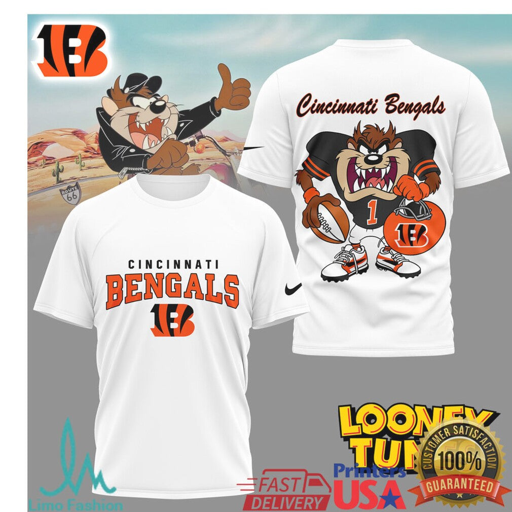 Cincinnati Bengals x Looney Tunes Taz Tasmanian Devil NFL T Shirt - Limotees LLC