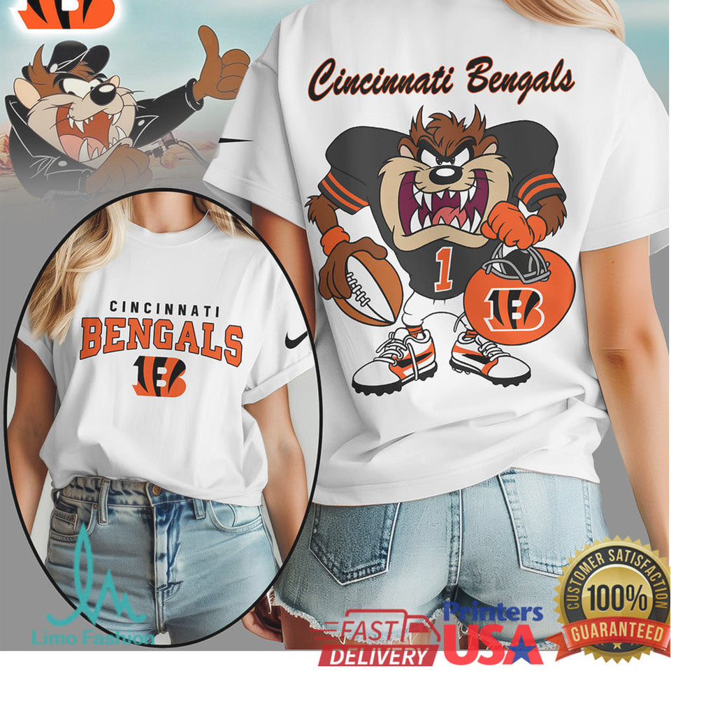 Cincinnati Bengals x Looney Tunes Taz Tasmanian Devil NFL T Shirt - Limotees LLC