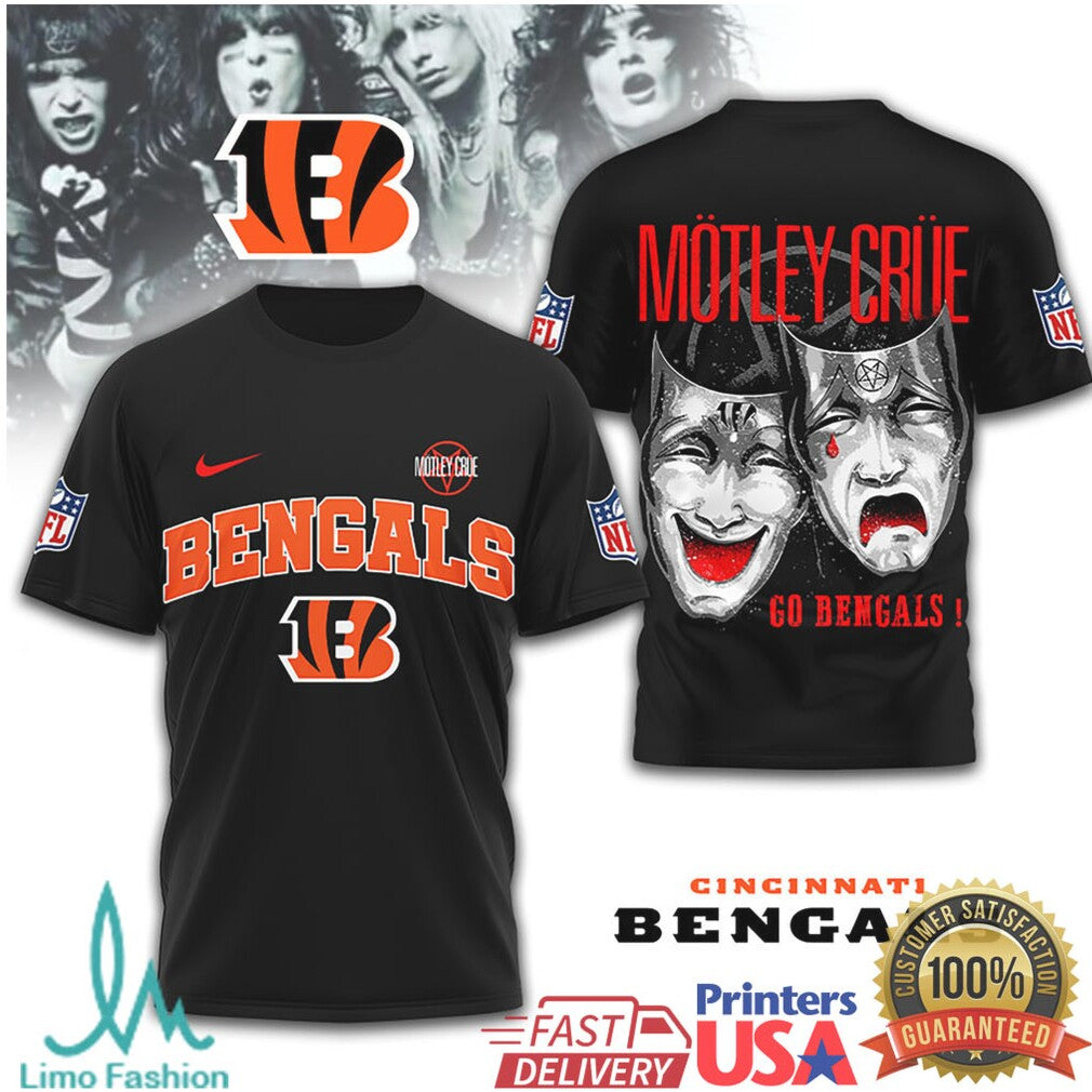 Cincinnati Bengals x Mötley Crüe Rock Band Mashup Graphic T Shirt - Limotees LLC