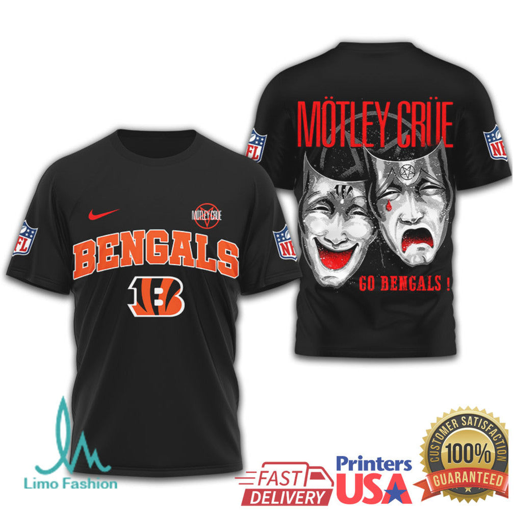 Cincinnati Bengals x Mötley Crüe Rock Band Mashup Graphic T Shirt - Limotees LLC