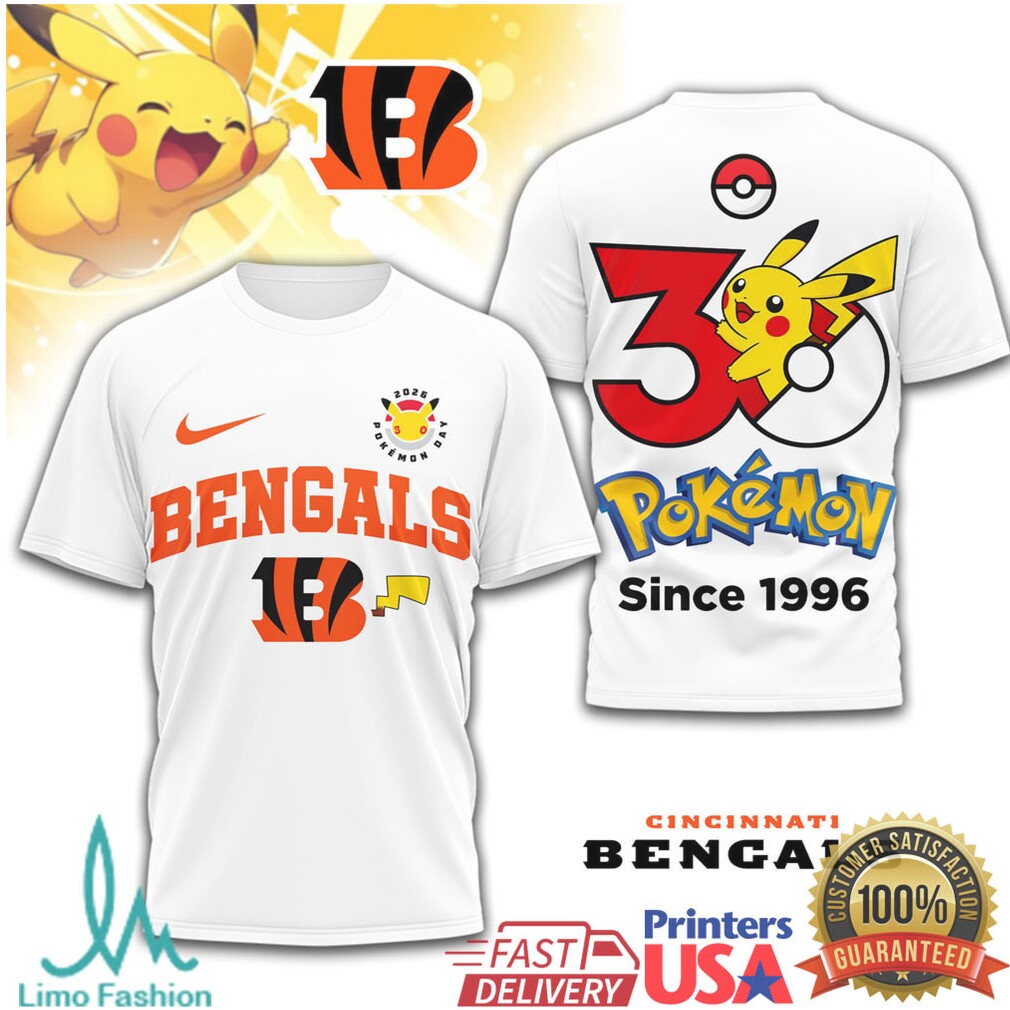 Cincinnati Bengals x Pokémon Pikachu 30th Anniversary T Shirt Since 1996 - Limotees LLC