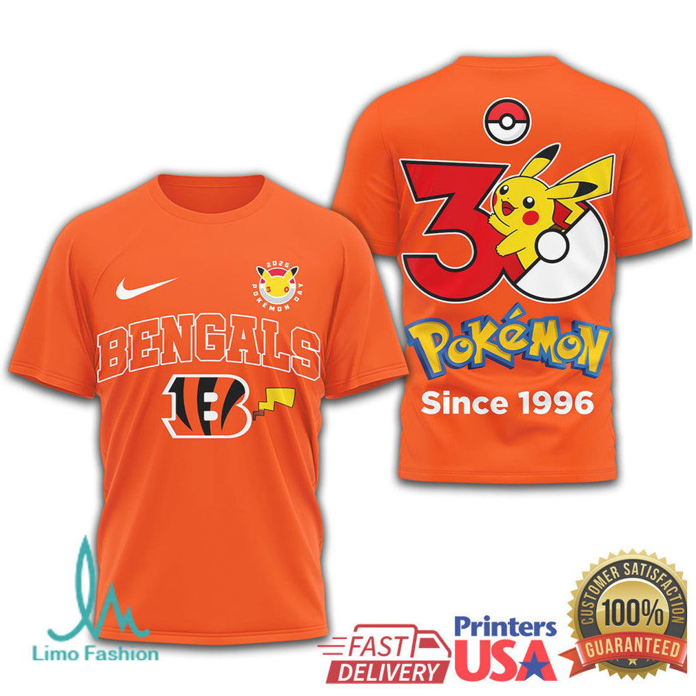 Cincinnati Bengals x Pokémon Pikachu 30th Anniversary T Shirt Since 1996 - Limotees LLC
