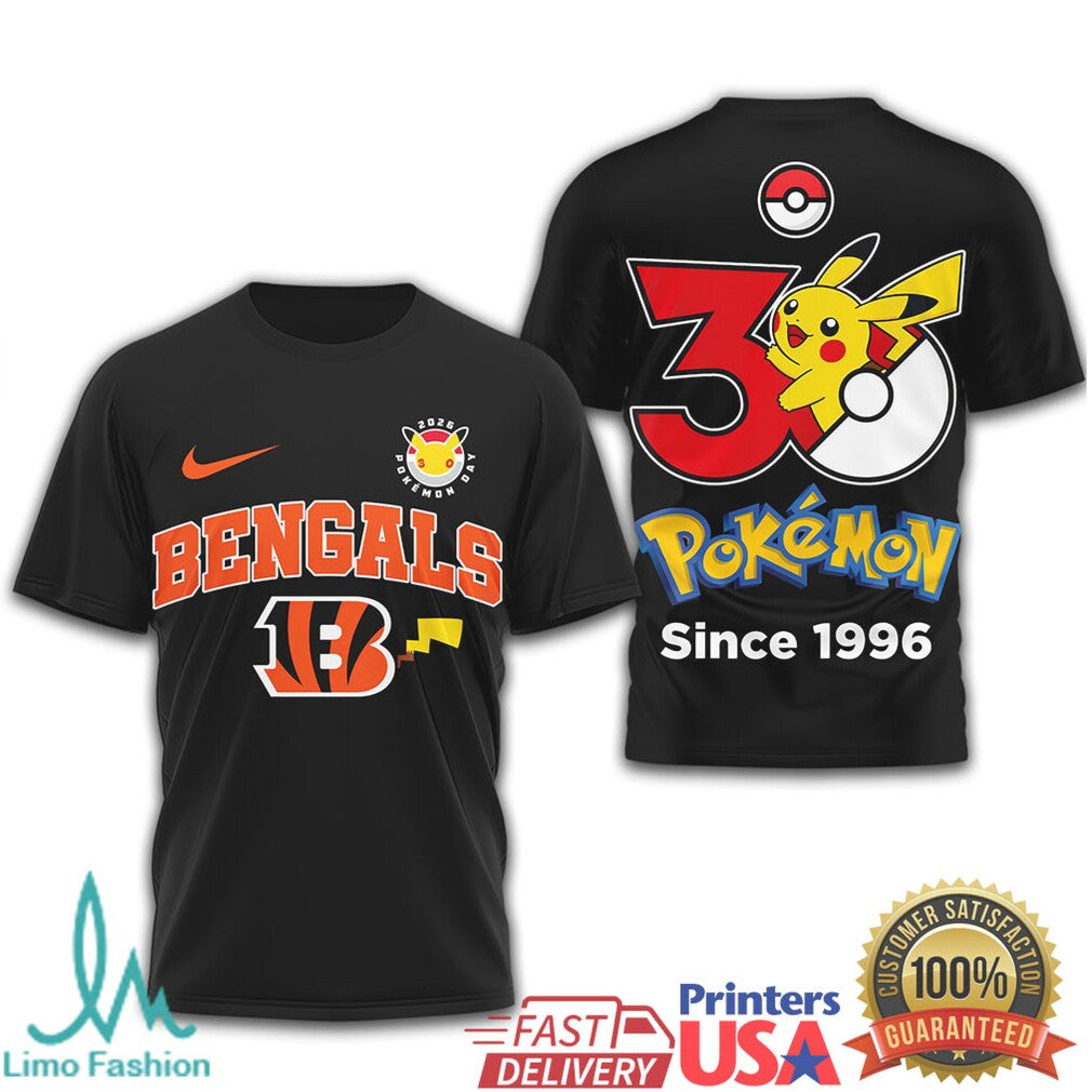 Cincinnati Bengals x Pokémon Pikachu 30th Anniversary T Shirt Since 1996 - Limotees LLC