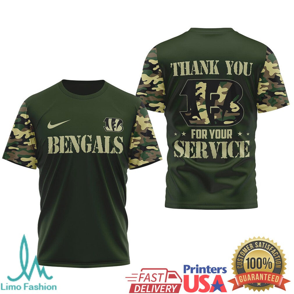 Cincinnati BengalsOfficial NFL Camouflage Thank You For Service 3D Shirt - Limotees LLC