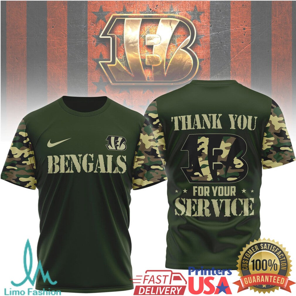 Cincinnati BengalsOfficial NFL Camouflage Thank You For Service 3D Shirt - Limotees LLC