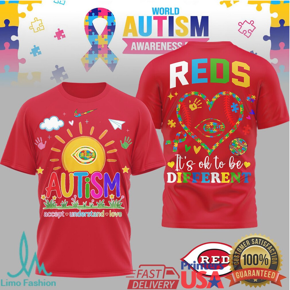 Cincinnati Reds World Autism Awareness Day “It's OK To Be Different” T Shirt - Limotees LLC