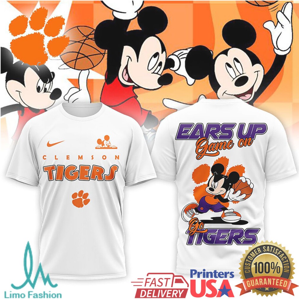 Clemson Tigers Basketball T Shirt Mickey Mouse Ears Up Game On Collegiate Graphic T Shirt - Limotees LLC