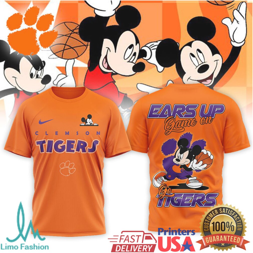 Clemson Tigers Basketball T Shirt Mickey Mouse Ears Up Game On Collegiate Graphic T Shirt - Limotees LLC