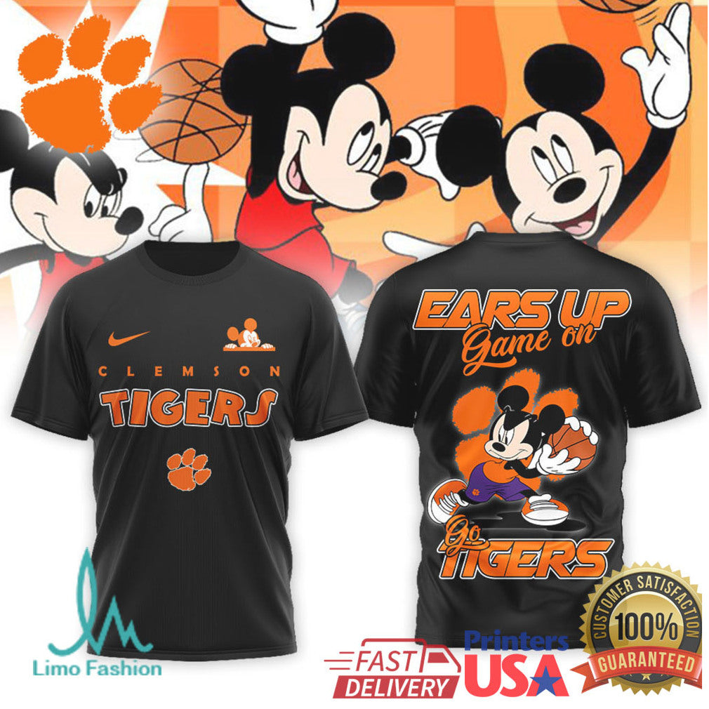 Clemson Tigers Basketball T Shirt Mickey Mouse Ears Up Game On Collegiate Graphic T Shirt - Limotees LLC