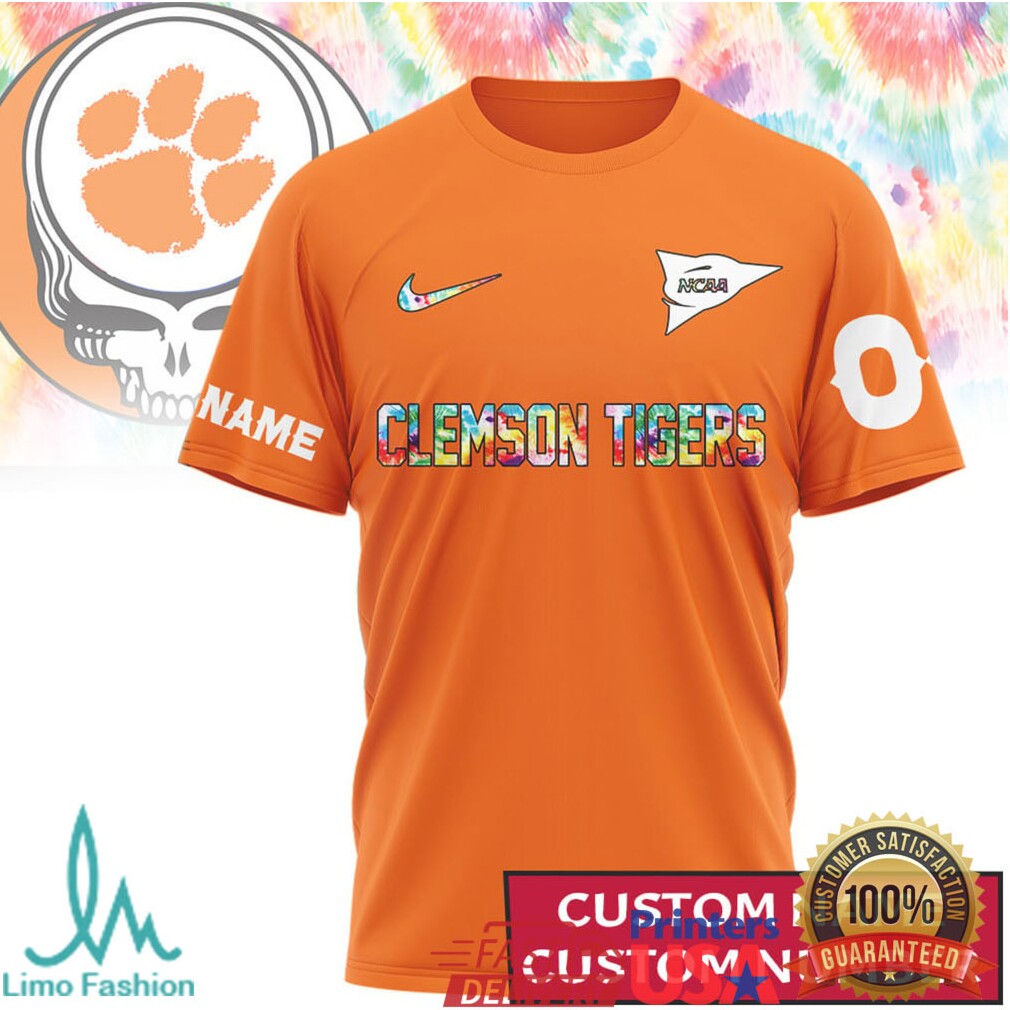 Clemson Tigers Custom Name & Number Deadhead Fan Tie Dye Style Shirt - Limotees LLC