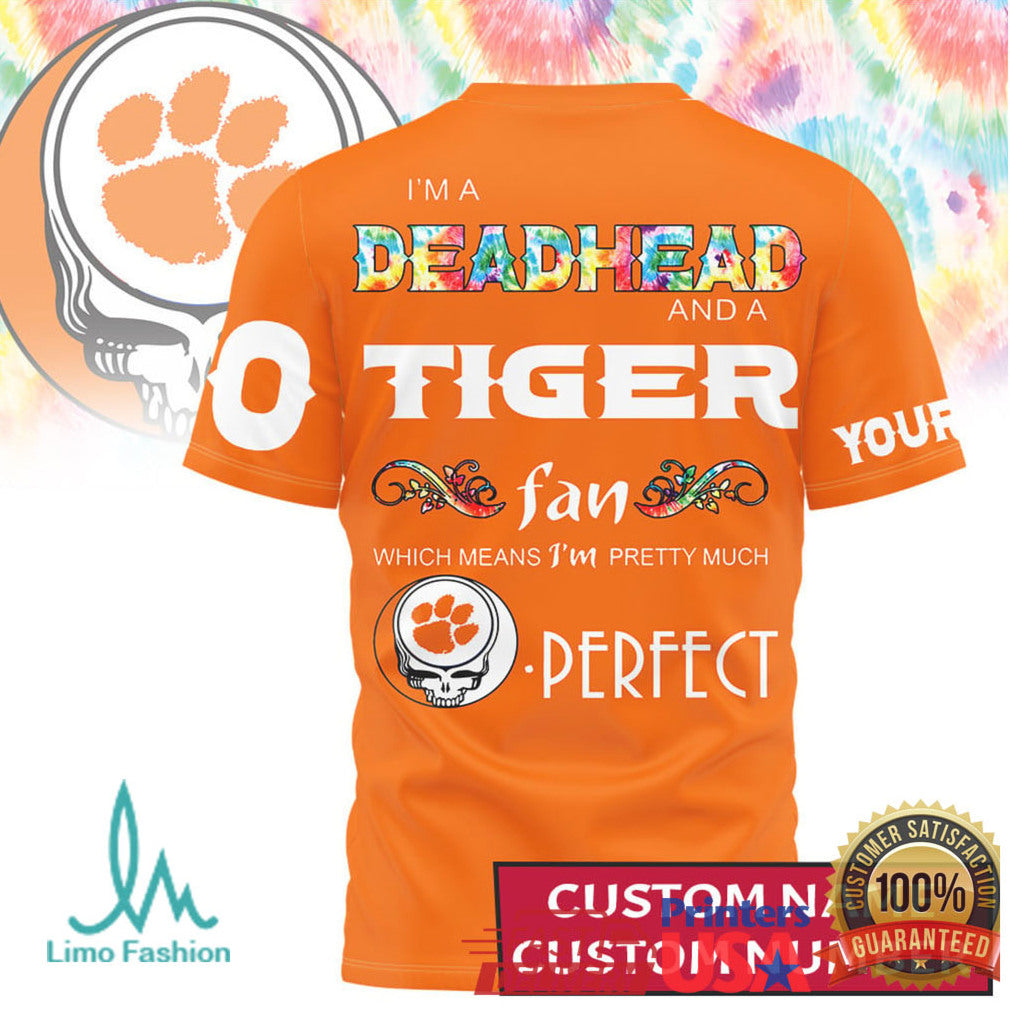 Clemson Tigers Custom Name & Number Deadhead Fan Tie Dye Style Shirt - Limotees LLC
