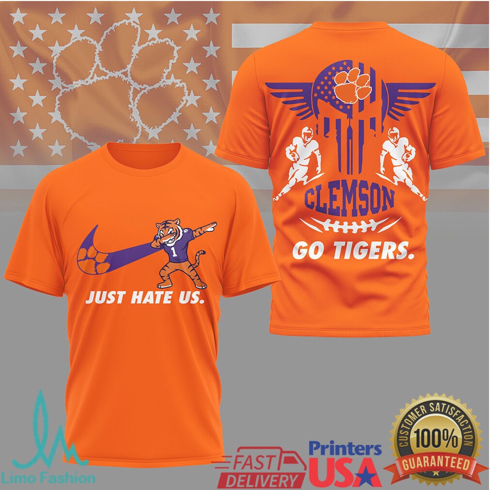 Clemson Tigers “Just Hate Us” Dabbing Mascot Graphic T Shirt - Limotees LLC