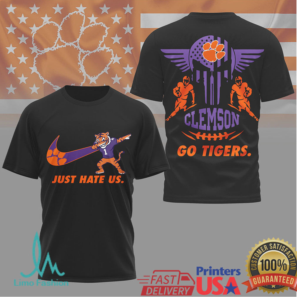 Clemson Tigers “Just Hate Us” Dabbing Mascot Graphic T Shirt - Limotees LLC