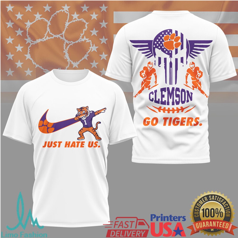 Clemson Tigers “Just Hate Us” Dabbing Mascot Graphic T Shirt - Limotees LLC