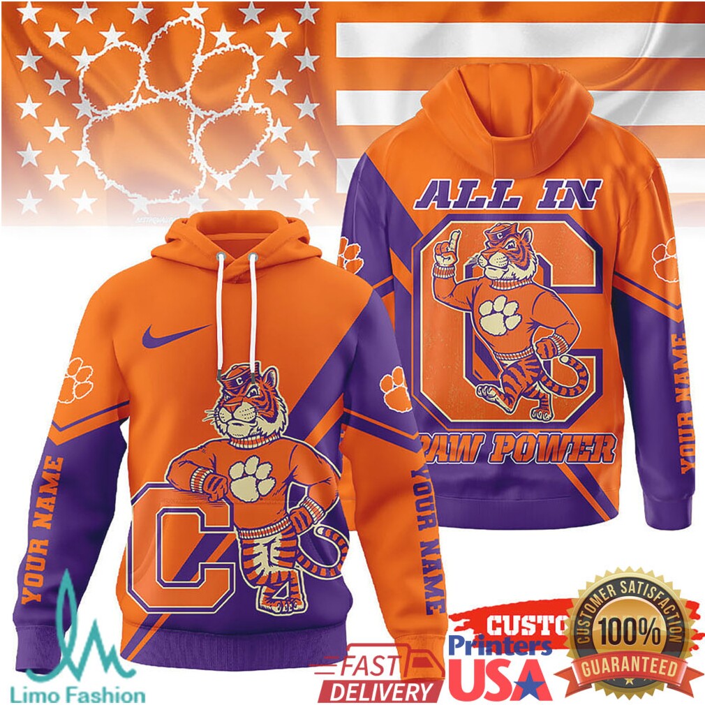 Clemson Tigers Paw Power All In Custom Name 3D T Shirt - Limotees LLC
