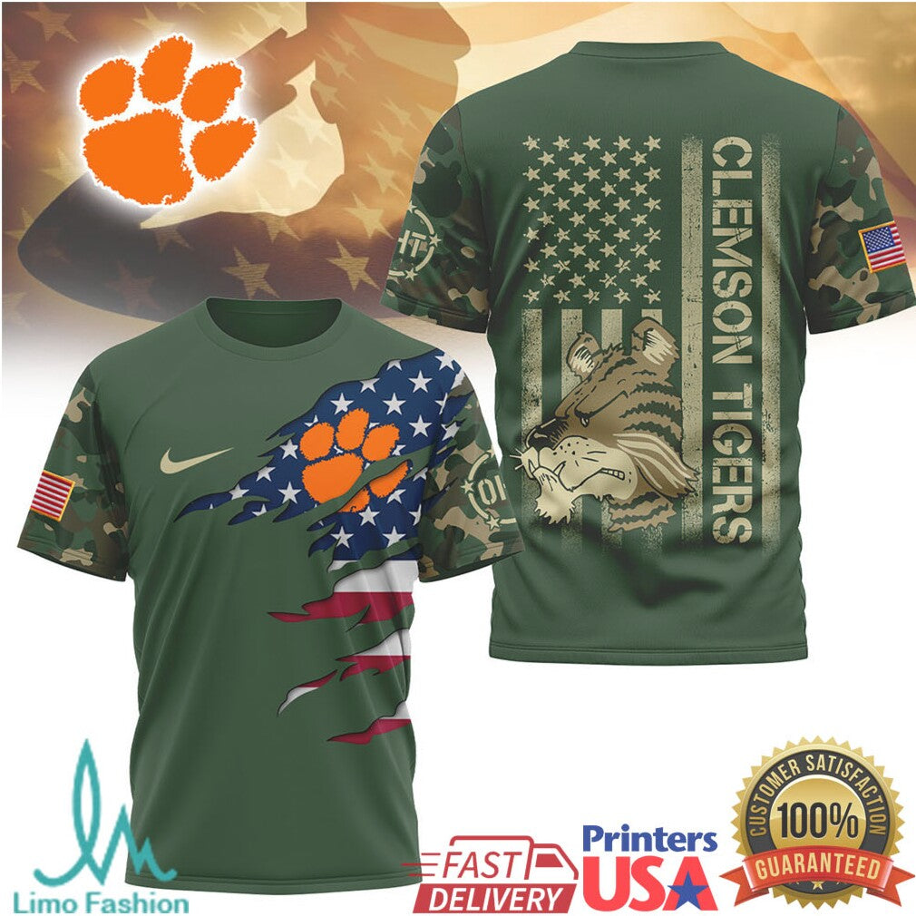 Clemson Tigers Veterans Day Camo American Flag Patriotic T Shirt