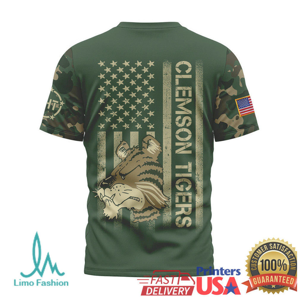 Clemson Tigers Veterans Day Camo American Flag Patriotic T Shirt
