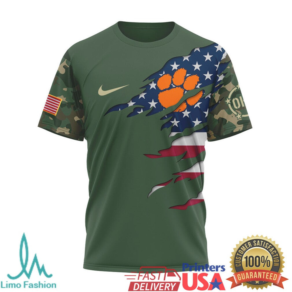 Clemson Tigers Veterans Day Camo American Flag Patriotic T Shirt
