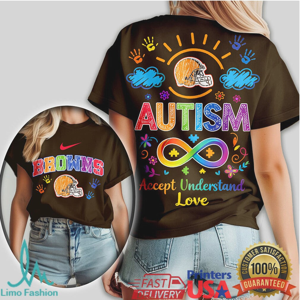 Cleveland Browns Autism Awareness Football Helmet Colorful Graphic T Shirt