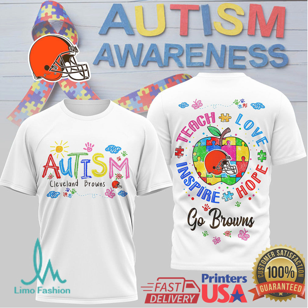 Cleveland Browns Autism Awareness Teach Love Inspire Hope Shirt - Limotees LLC