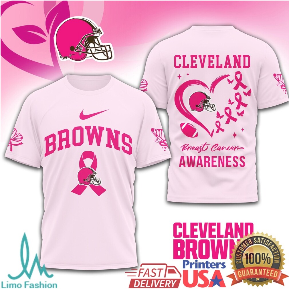 Cleveland Browns Breast Cancer Awareness Pink Ribbon Football T Shirt - Limotees LLC