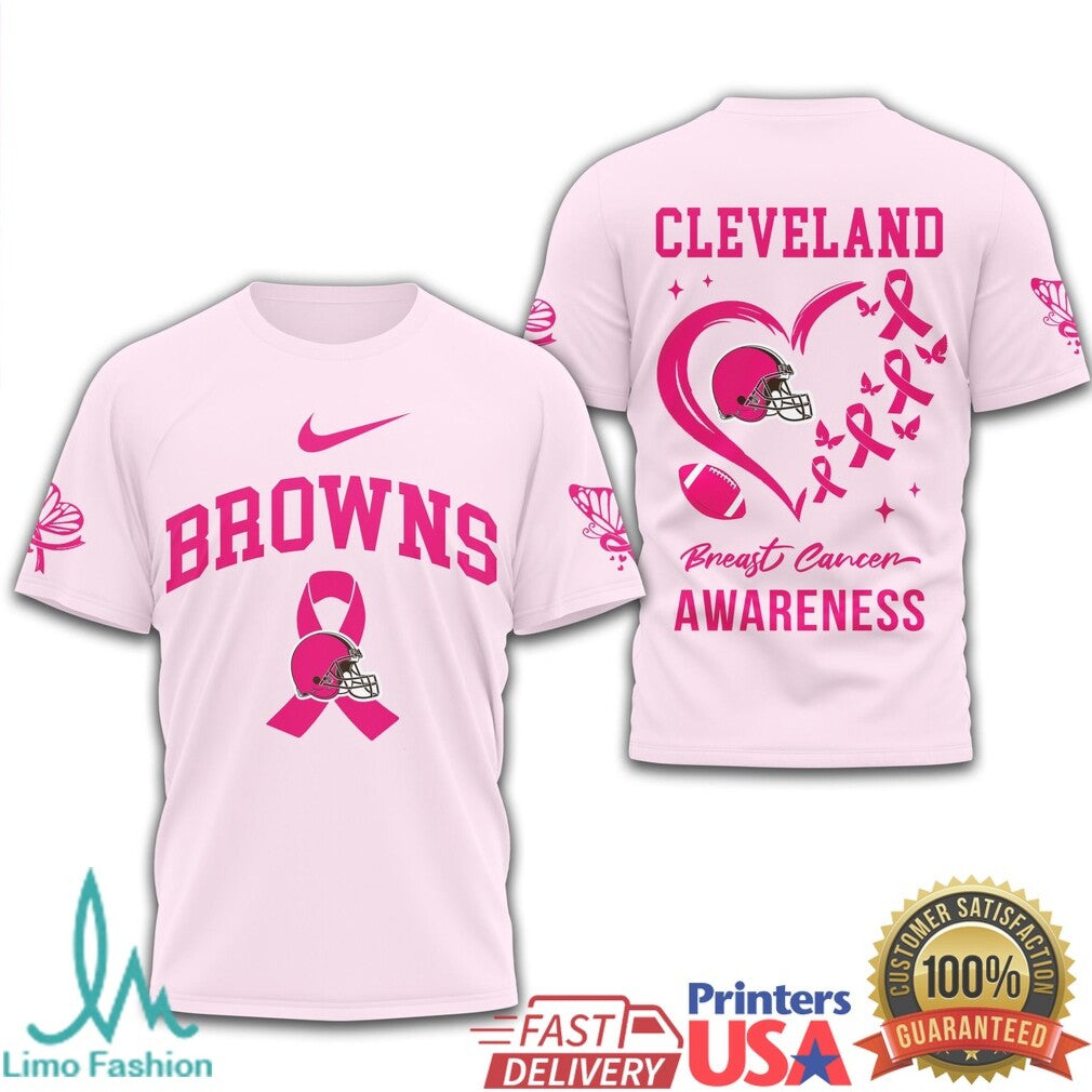 Cleveland Browns Breast Cancer Awareness Pink Ribbon Football T Shirt - Limotees LLC
