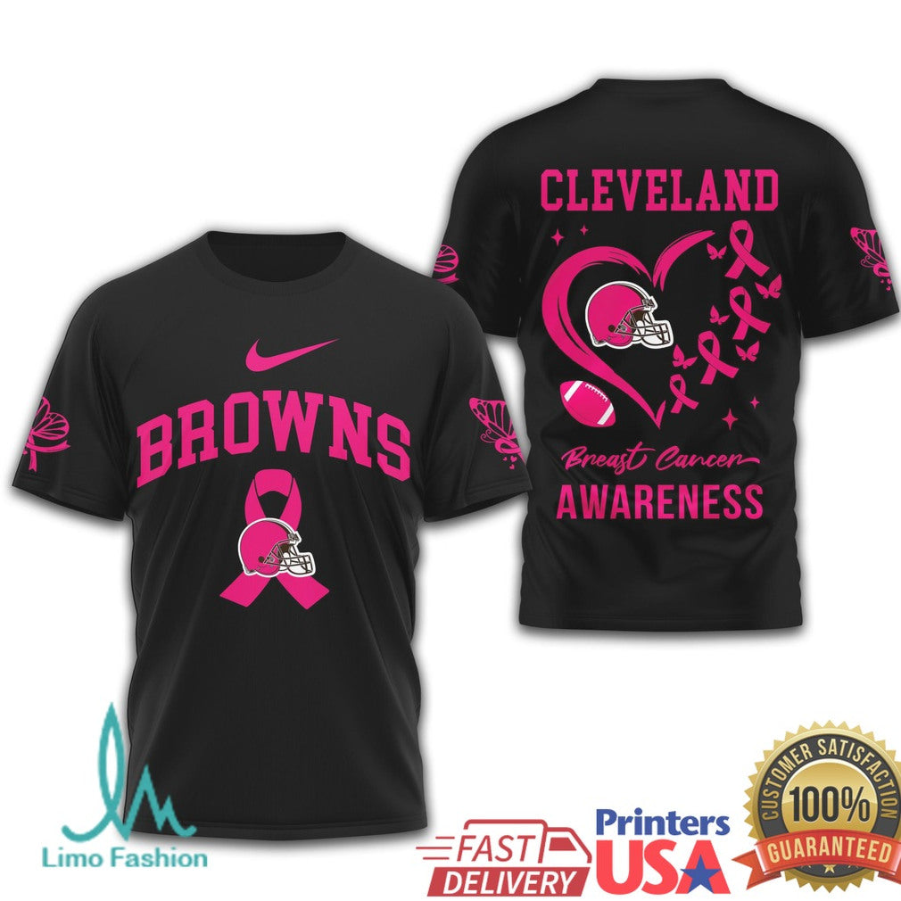Cleveland Browns Breast Cancer Awareness Pink Ribbon Football T Shirt - Limotees LLC