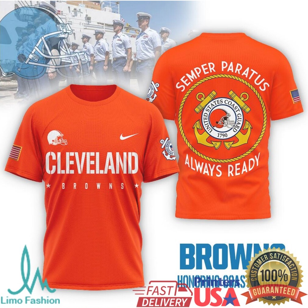Cleveland Browns Coast Guard Semper Paratus Military Performance T Shirt - Limotees LLC