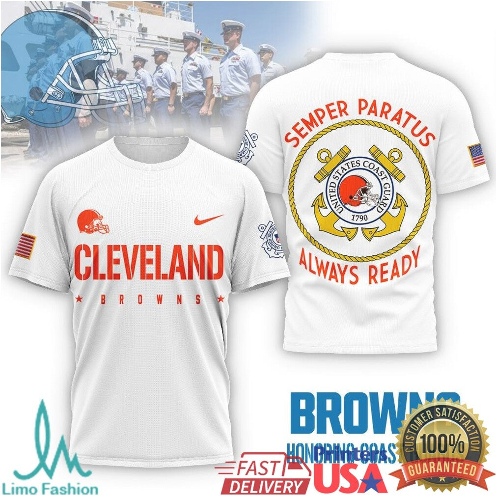 Cleveland Browns Coast Guard Semper Paratus Military Performance T Shirt - Limotees LLC