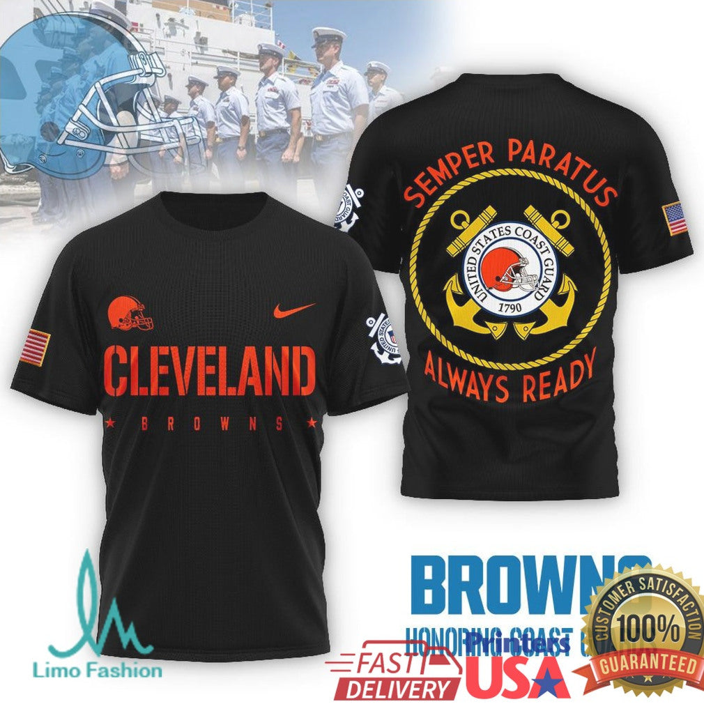 Cleveland Browns Coast Guard Semper Paratus Military Performance T Shirt - Limotees LLC
