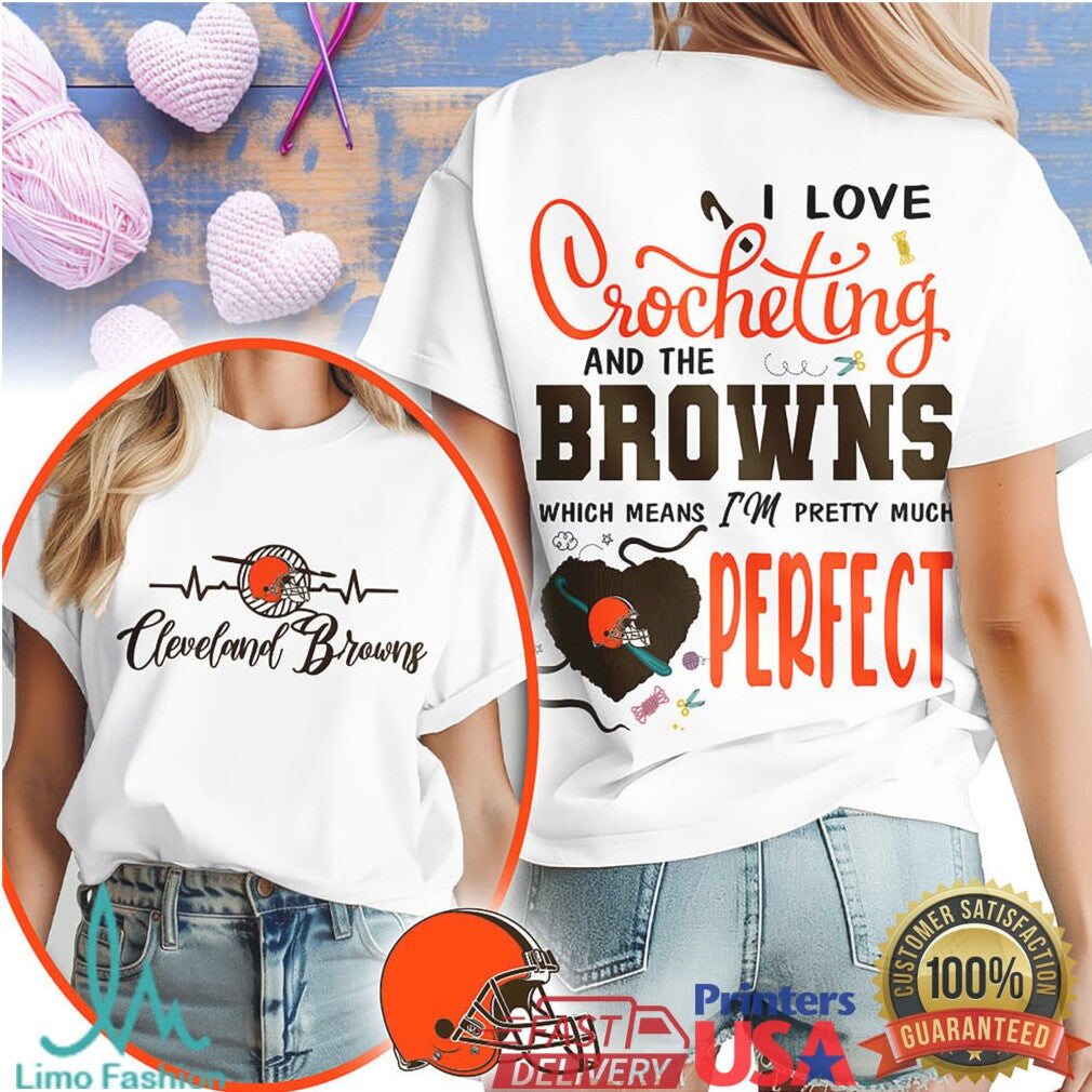 Cleveland Browns Crochet Fan T Shirt I Love Crocheting & The Browns - Limotees LLC