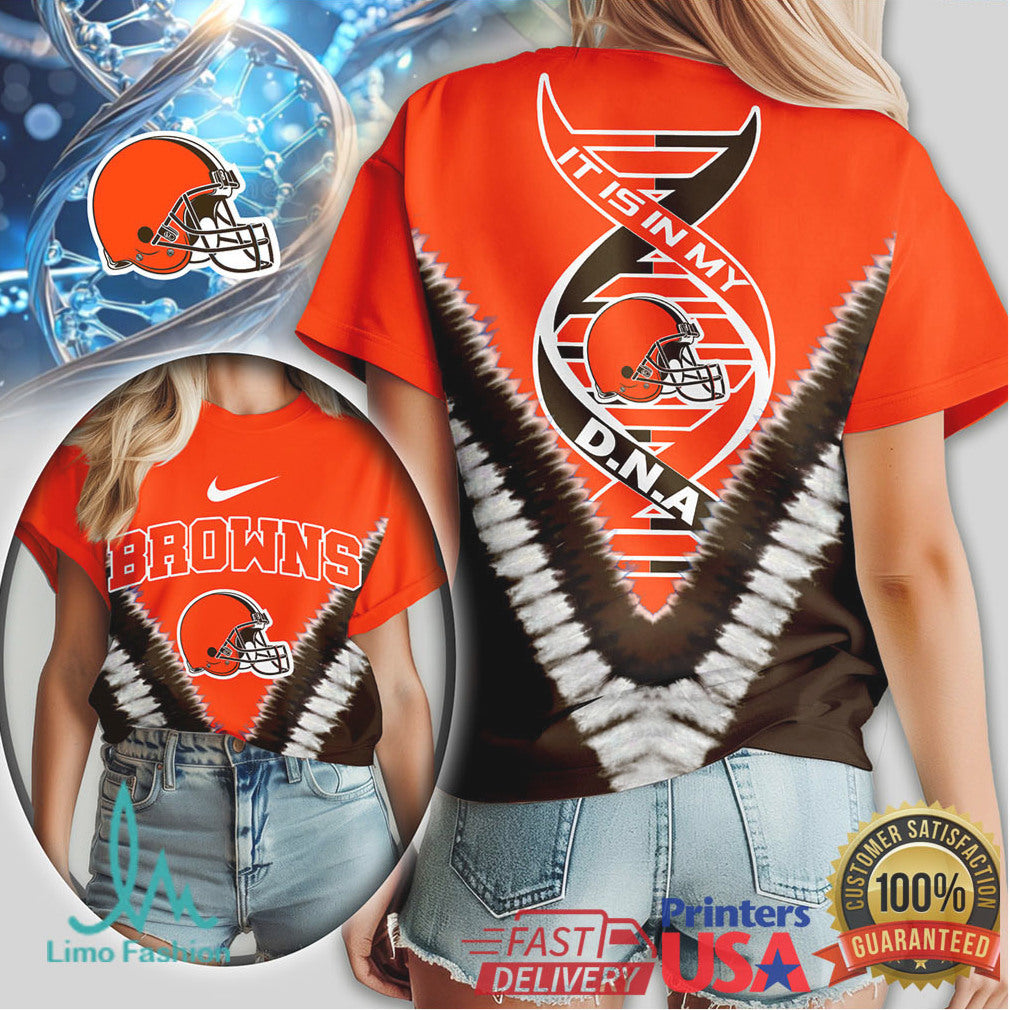 Cleveland Browns DNA Helmet Graphic Orange & Brown T Shirt - Limotees LLC