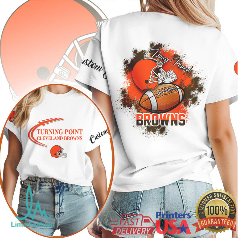 Cleveland Browns Dawg Pound Custom Football Helmet White T Shirt - Limotees LLC