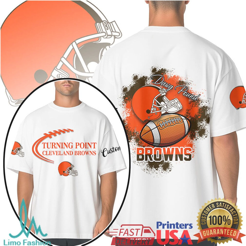 Cleveland Browns Dawg Pound Custom Football Helmet White T Shirt - Limotees LLC