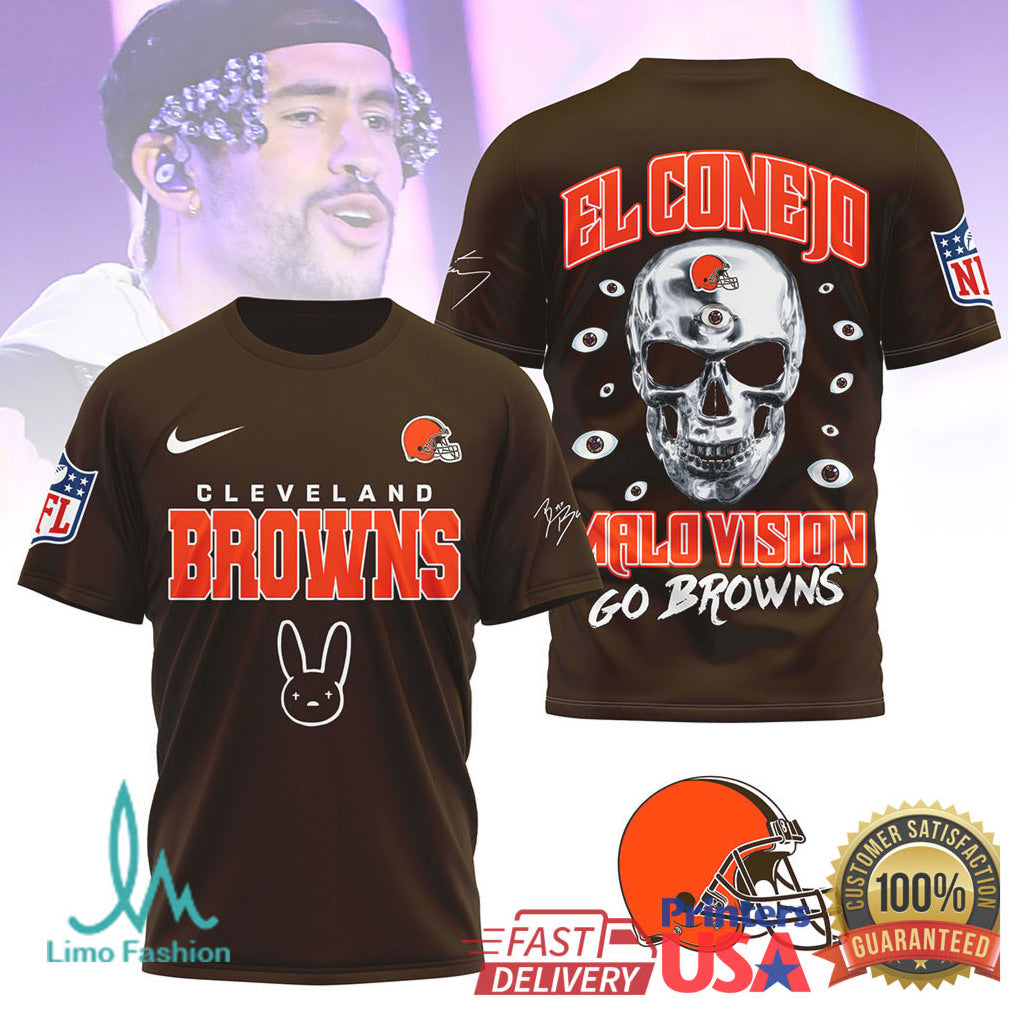 Cleveland Browns El Conejo Bad Bunny Skull Design NFL Fan Tee - Limotees LLC