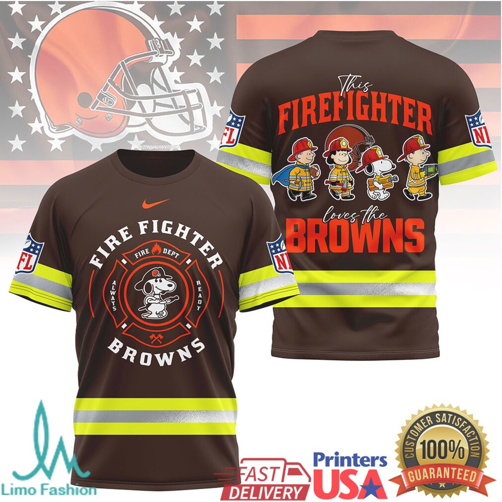 Cleveland Browns Firefighter Snoopy Character NFL Graphic T Shirt - Limotees LLC