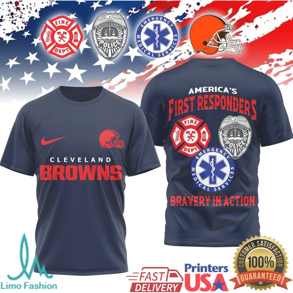 Cleveland Browns First Responders Firefighter Police EMS Hero T Shirt - Limotees LLC