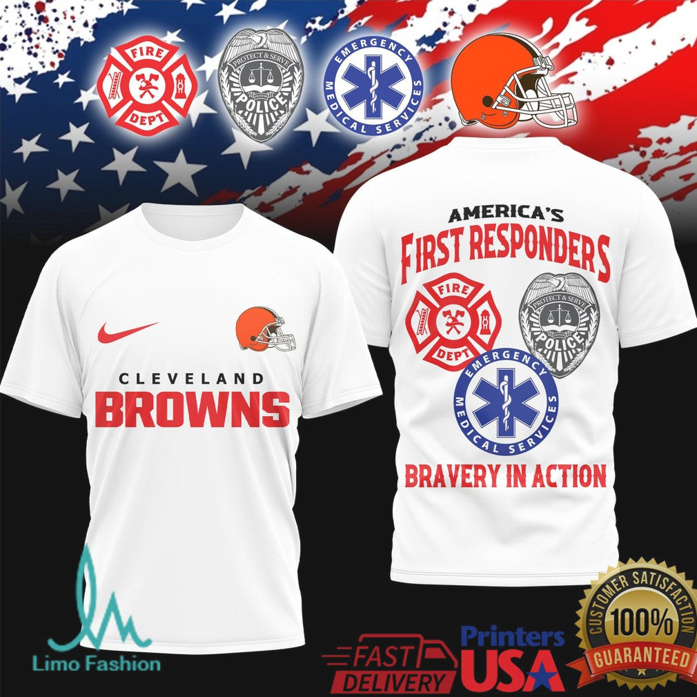 Cleveland Browns First Responders Firefighter Police EMS Hero T Shirt - Limotees LLC