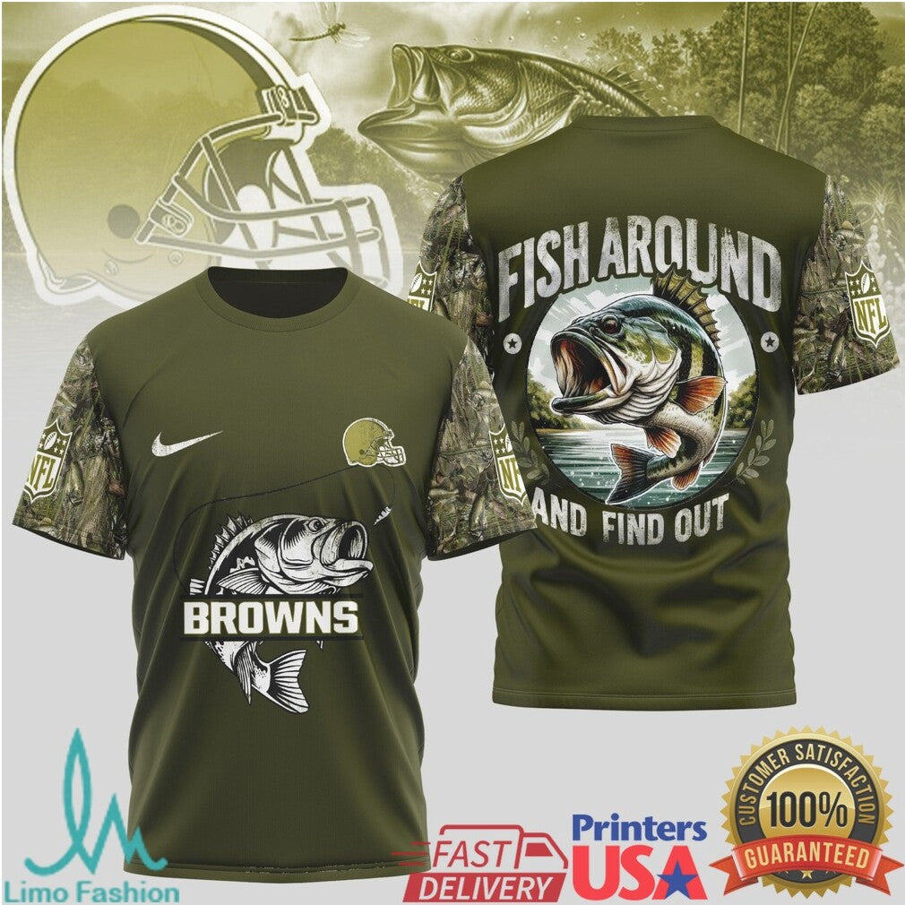 Cleveland Browns Fishing T Shirt Fish Around and Find Out Bass Graphic T Shirt - Limotees LLC