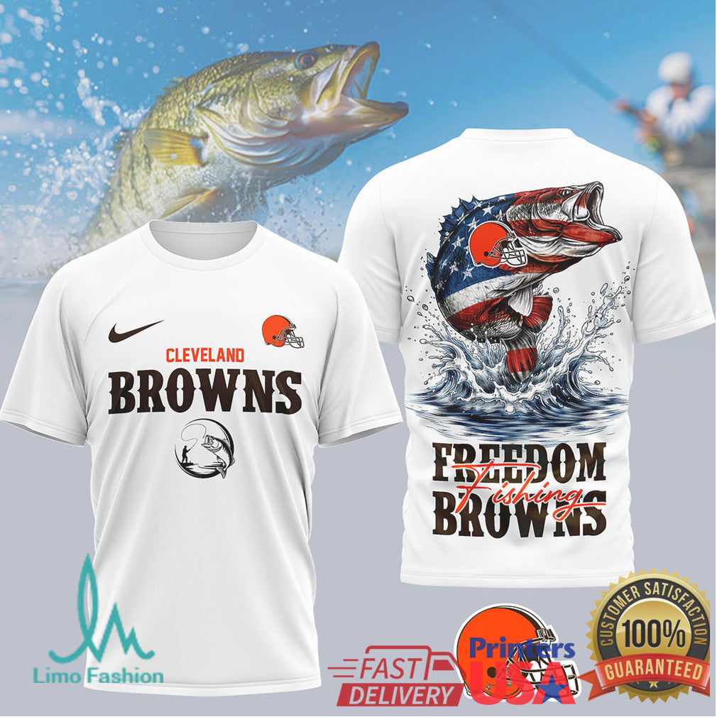 Cleveland Browns Freedom Fishing Bass American Flag T Shirt - Limotees LLC