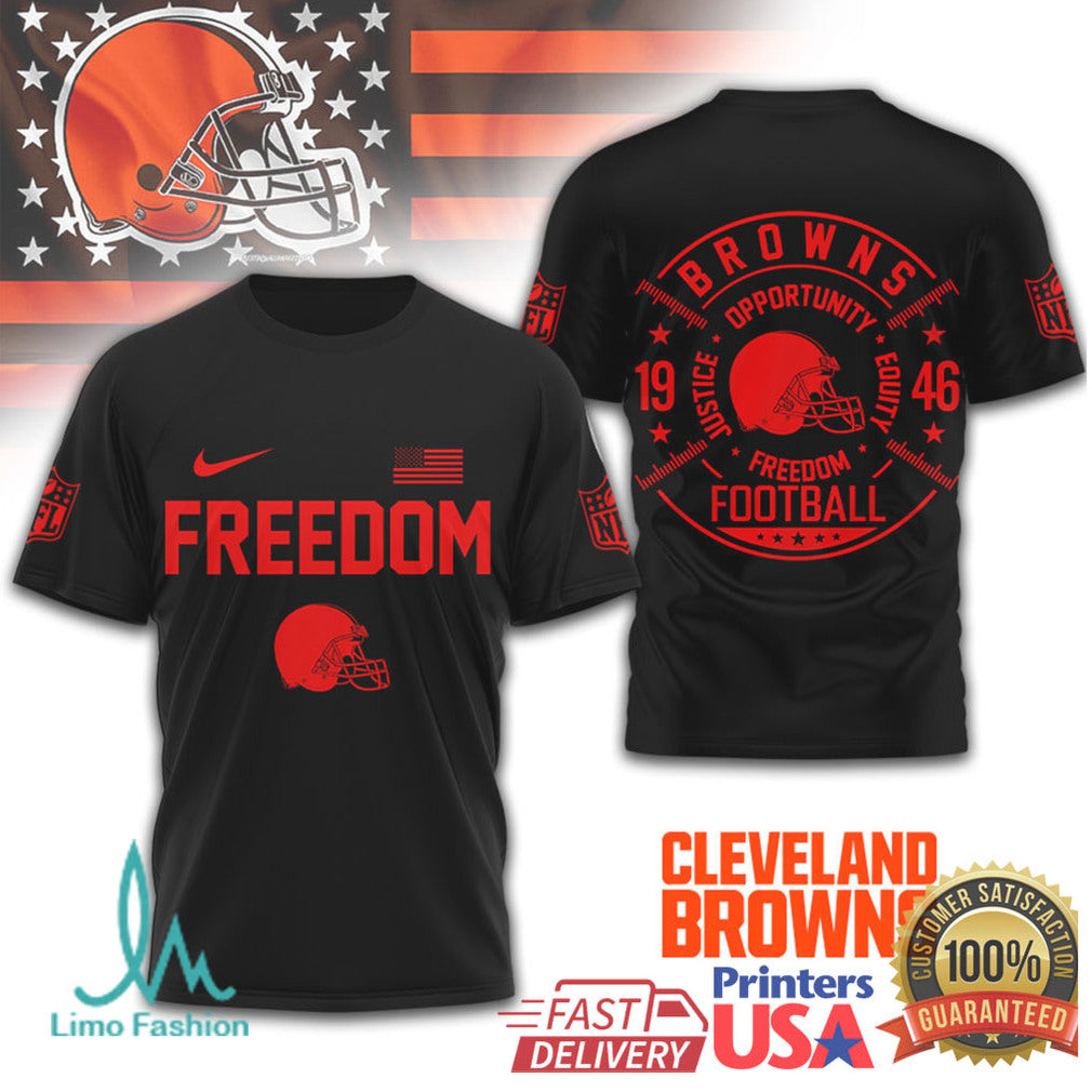 Cleveland Browns Freedom Football Helmet Graphic Black T Shirt - Limotees LLC