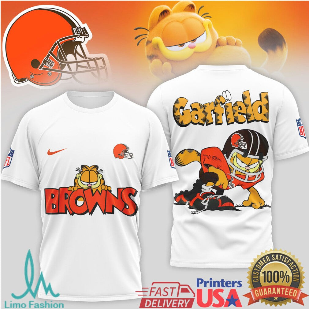 Cleveland Browns Garfield Cartoon Football Fan T Shirt - Limotees LLC