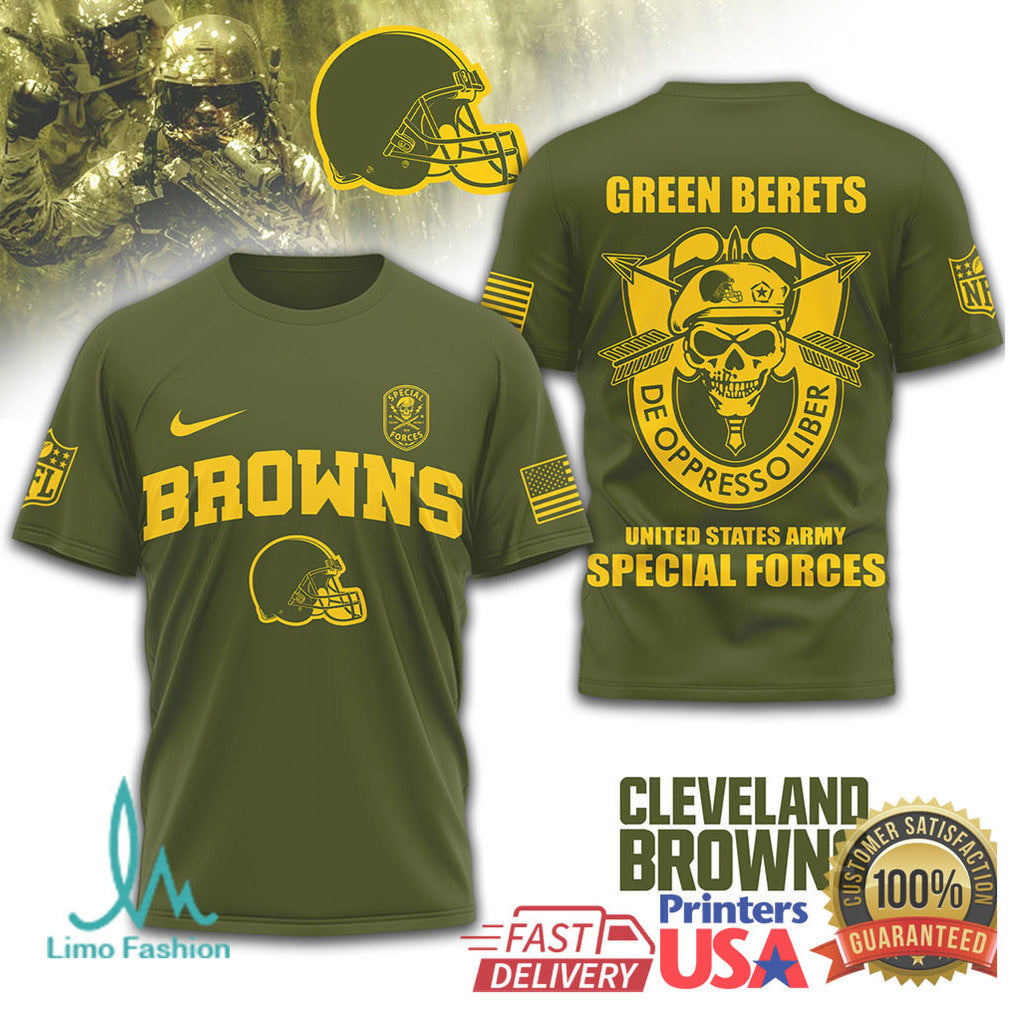 Cleveland Browns Green Berets US Army Special Forces Olive Military T Shirt - Limotees LLC