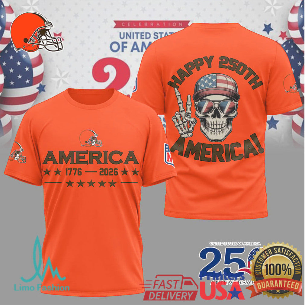 Cleveland Browns Happy 250th Anniversary America 1776 2026 Skull T Shirt - Limotees LLC