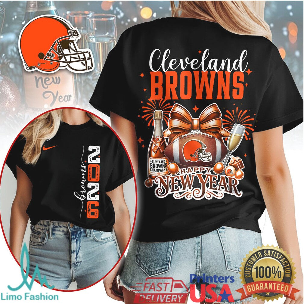 Cleveland Browns Happy New Year 2026 Football Helmet T Shirt - Limotees LLC