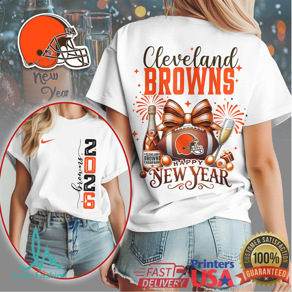 Cleveland Browns Happy New Year 2026 Football Helmet T Shirt - Limotees LLC